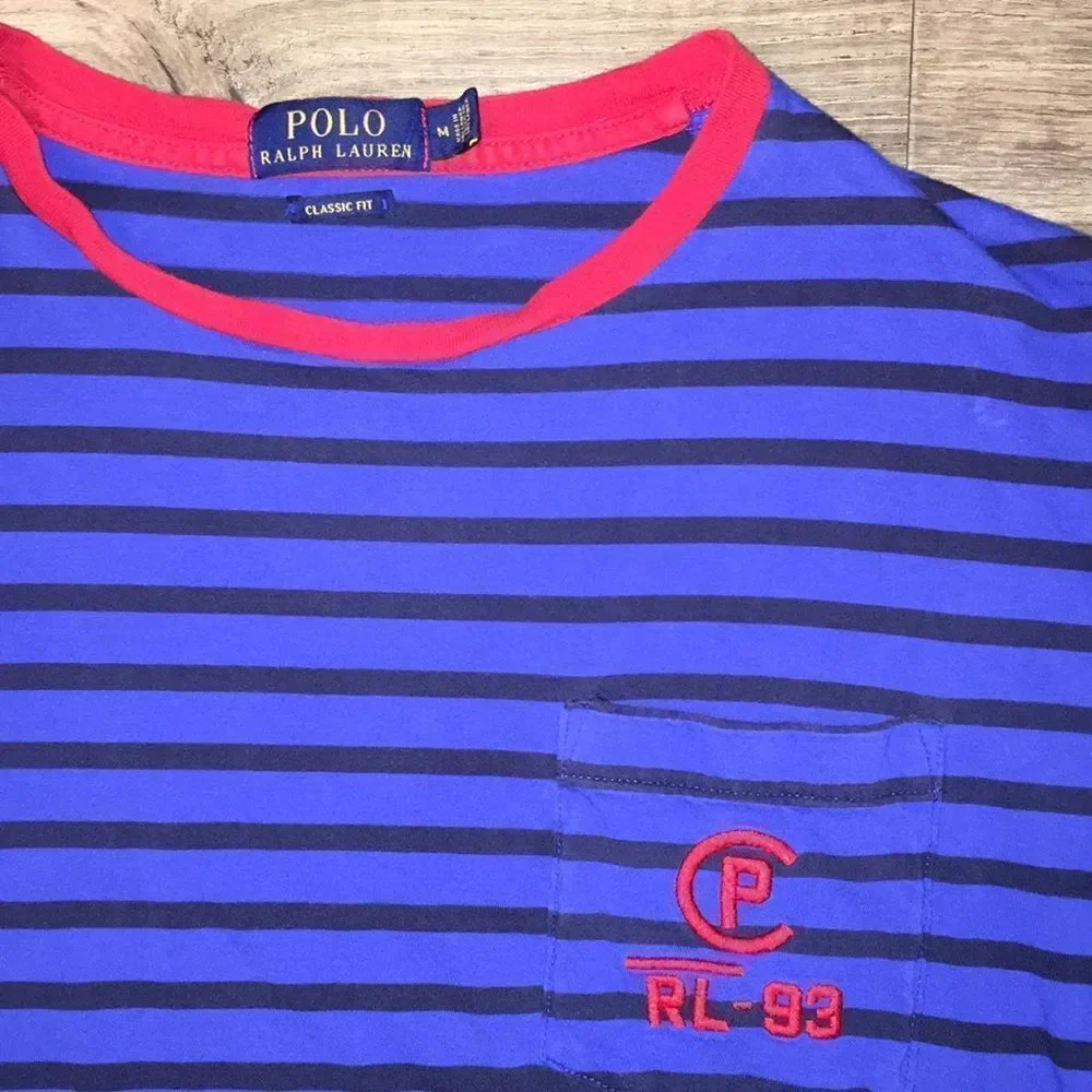 Vintage Blue stripe P-93 Polo Ralph Lauren Sailing Yacht Pocket T tee shirt- M